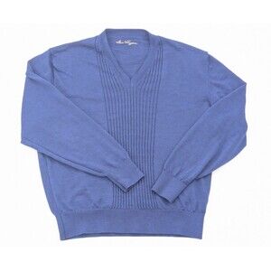 Ben Hogan Italy 100% Merino Wool Mens Blue V-Neck Pull Over Sweater Size Large